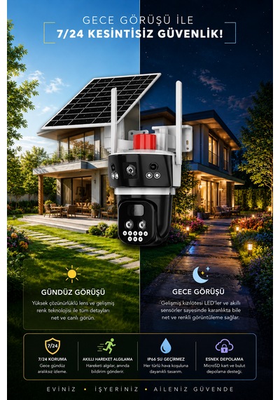 Sim Kartlı 2 Kameralı Elektriğin Olmadığı Yerde Kullanılan 10x Zoom Güvenlik Kamerası