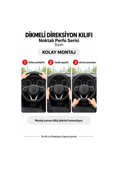 Trobus Volkswagen Golf 2009-2012 Uyumlu Dikmeli Direksiyon Kılıfı Noktalı Perfo Siyah