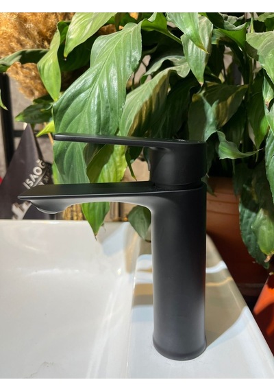İsaoğlu Yapı Siyah Lavabo Bataryası Slim Tasarım Kare Armatür Mat Siyah Lavabo Musluğu Siyah