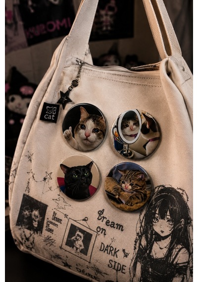 Mashspot Komik Kedi Rozet Seti 4'lü 1, 58 Mm Cat Meme Rozetleri, Çanta Ve Kıyafet Rozeti Çok Renkli
