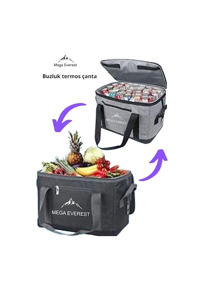 Mega Everest Termal Termos Çanta Buzluk Soğutucu Termo Piknik Çantası Thermo Bag 40 Litre Gri