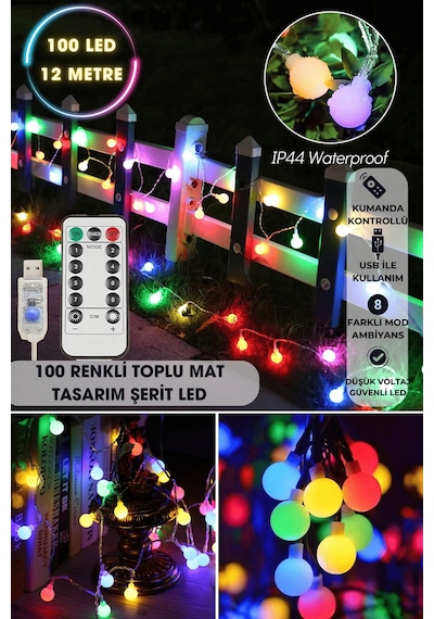 Technosmart 100 Ledli Usbli Kumandalı 8 Modlu 12 Metre Toplu Işık Parti Süsleme Organizasyon RGB