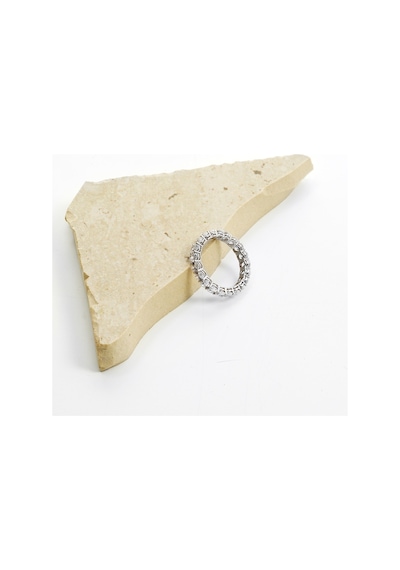 14 Ayar Beyaz Altın Oval Taşlı Tamtur Yüzük