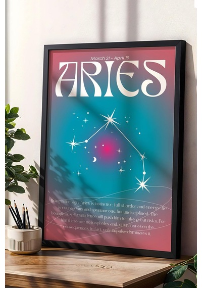 Aries Koç Burcu Çerçeveli Tablo Aura Enerji Renkleri Astrolojik Takım Yıldızı Sembolü