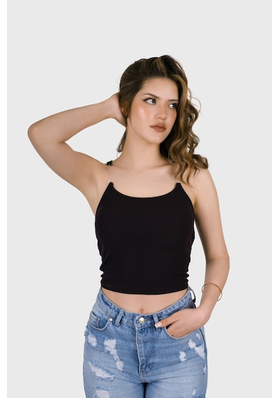 Simala Kadın Şeffaf Askılı Siyah Kaşkorse Yazlık Şık Body Crop Siyah