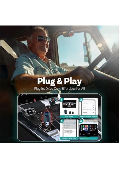 Tr Kablosuz Carplay Android Auto Adaptör, Wifi 5.8ghz, Bluetooth 5.4, Tak Çalıştır Dongle