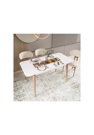 Kadita Yemek Masası, 70x114 Açılır Yemek Masası, Beyaz Yemek Masası