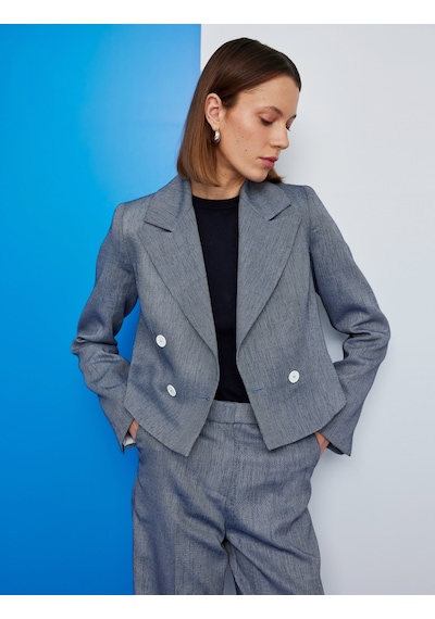 Koton Uzun Kollu Düğmeli Kruvaze Yaka Crop Blazer Ceket Lacivert 5sak50017uw Lacivert