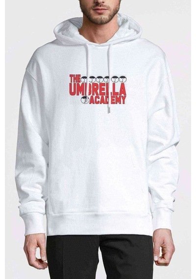 The Umbrella Academy Logo&Yazi Baskılı Beyaz Erkek Kapşonlu Sweat