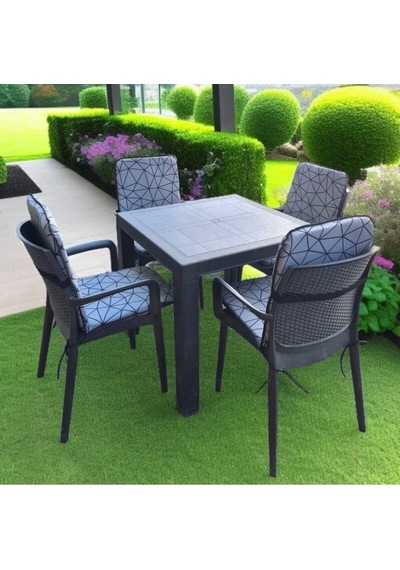 Sandalye Minderi Yıkanabilir Fermuarlı Lastikli 4'lü Siyah Gri 4 Cm Sünger Alt 42x42 Sırt 42x42 Gri Siyah