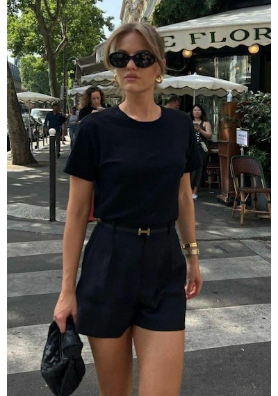 Madmext Siyah Yüksek Bel Wed Leg Pileli Kadın Mini Şort Mg2537 Siyah