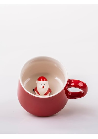 Mukko Home 3d Noel Baba Biblolu Kırmızı Porselen Kupa - 350ml Yılbaşı Temalı,kırmızı Beyaz - Çok Renkli