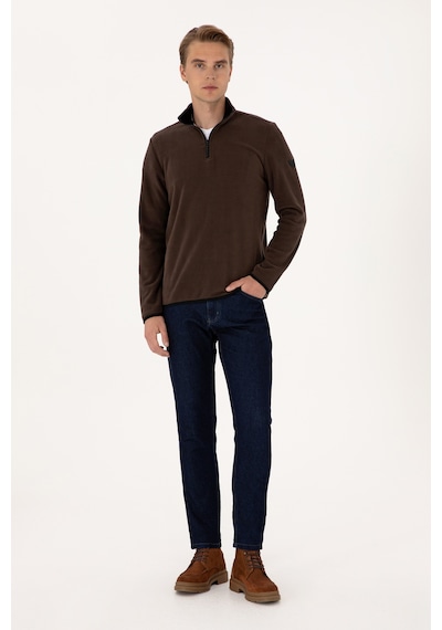 U.S. Polo Assn. Erkek Regular Fit Koyu Kahverengi Polar Yarım Fermuarlı Basic Sweatshirt 50313777-VR084
