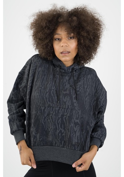 Maraton Sportswear Oversize Kadın Kapşonlu Uzun Kol Basic Siyah Sweatshirt 21423-siyah
