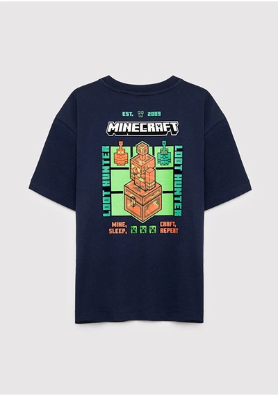 Mavi Minecraft Baskılı Koyu Lacivert Erkek Çocuk T-shirt M6610494-84371