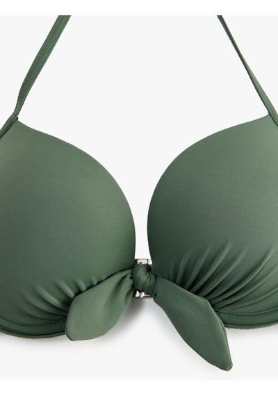 Koton Kalp Yaka Fiyonk Detaylı Push-up Bikini Üstü Haki 6sak10004mm