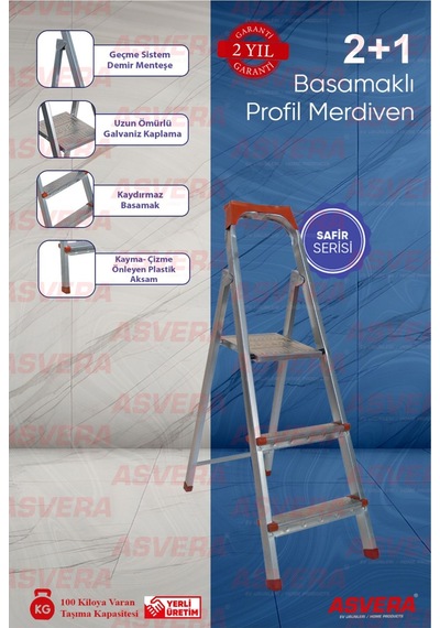 Safir Serisi - 2 1 Basamaklı Galvanizli Profil Merdiven - Ev - Bahçe - Iş Yeri Için Dayanıklı