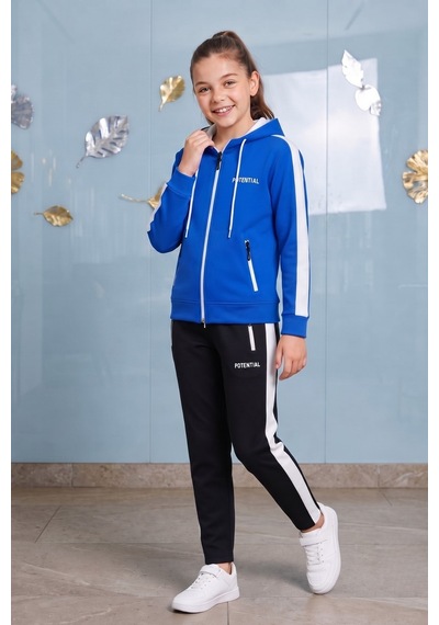 Pina Kids Kız Çocuk Potential Kalın Şeritli Kapüşonlu Düz Paça Dalgıç Kumaş Eşofman Takımı Esf7016 mavi Pina Kids Kız Çocuk Potential Kalın Şeritli Kapüşonlu Düz Paça Dalgıç Kumaş Eşofman Takımı Esf7016 mavi