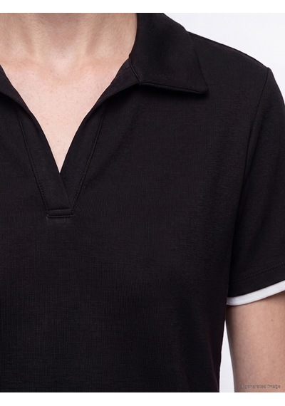 Lcw Comfort Siyah Polo Yaka Soft Touch Kadın Tişört