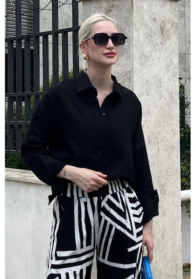 Madmext Siyah Uzun Kollu Oversize Gömlek Mg2003-siyah Siyah