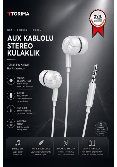Premium Günlük Bilgisayar İçin Mikrofonlu Kablolu Kulaklık H10 Beyaz