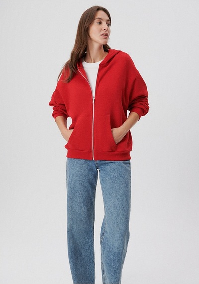 Mavi - Fermuarlı Kapüşonlu Kırmızı Basic Sweatshirt 1611775-82054 Kırmızı