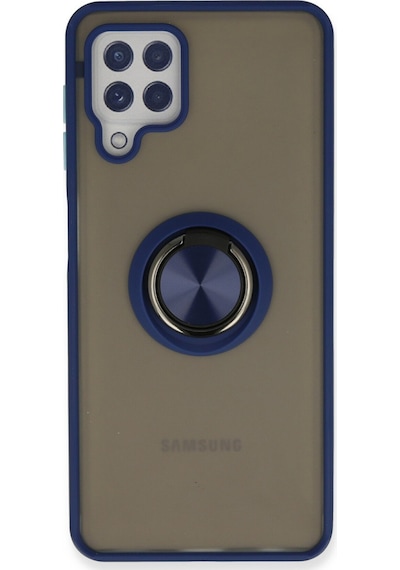 Samsung Galaxy Uyumlu   A22 Kılıf Montreal Yüzüklü Silikon Kapak - Lacivert