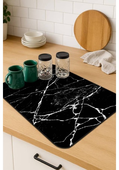 Siyah Mermer Görünümlü Microfiber Bulaşık Kurutma Matı Mm012n11