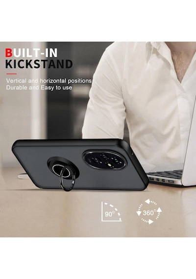 Xiaomi 13 Ultra Uyumlu Kılıf Yüzüklü Standlı Extra Darbe Koruma Sert Silikon Kapak - Siyah