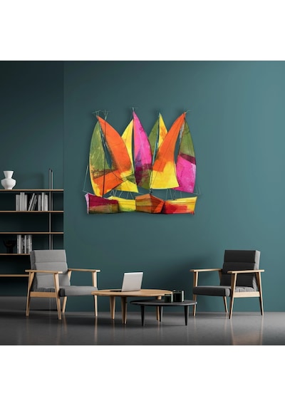 Renkli Yelkenliler Iı - Metal Tablo - Dec0168 80 X 73 Cm Çok Renkli