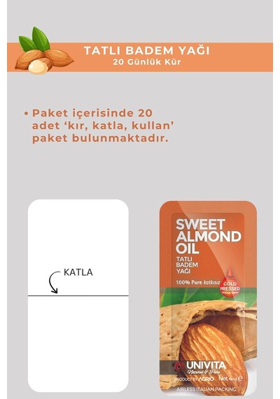 %100 Doğal Katkısız Tatlı Badem Yağı - 20 Günlük Bakım Kürü - 80 Ml 4ml X 20 Diğer