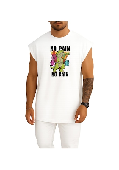 Bahriyeli Collection Oversize No Pain No Gain Dinazor Göğüs Baskılı Atlet Beyaz Bahriyeli Collection Oversize No Pain No Gain Dinazor Göğüs Baskılı Atlet Beyaz
