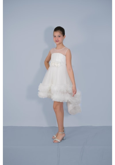 Butikhappykids Kız Çocuk Abiye Beyaz Etekleri Fırfırlı Kuyruklu Beli Çiçekli Abiye 6-10 Yaş Beyaz Butikhappykids Kız Çocuk Abiye Beyaz Etekleri Fırfırlı Kuyruklu Beli Çiçekli Abiye 6-10 Yaş Beyaz