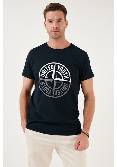 Buratti Baskılı Bisiklet Yaka Pamuklu Slim Fit Erkek T Shirt 541Pusula Lacivert