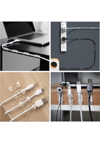 Yapışkanlı Kablo Klipsi Seti Kablo Düzenleyici, Masaüstü Ve Duvar İçin Kablo Tutucu, Kablo Sabitleyici Ev Ofis Kablo Yönetimi, Usb, Şarj, Ethernet, Fare İçin Uygun 20