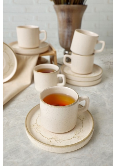 Keramika Taupe Bloom Stackable Çay Takımı 12 Parça 6 Kişilik 22520-28 Krem