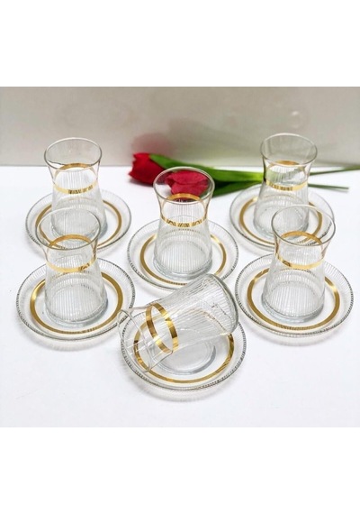Handmade Gold Işlemeli 6 Kişilik Çay Seti Çok Renkli