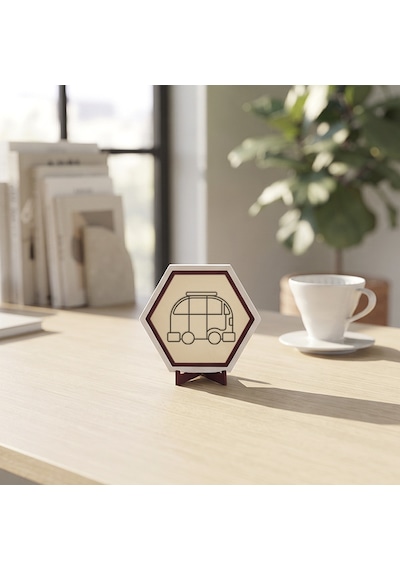 Estetik Karavan Desenli Masaüstü Süsü Kahve Köşelerinizi Modern Çizgilerle Tamamlayan Şık Bir Aksesuar 10x10 Cm, Pudra