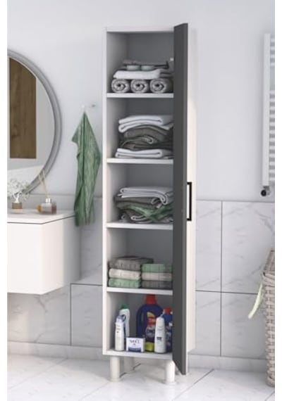 5 Raflı Banyo Boy Dolabı Beyaz Antrasit Çok Renkli