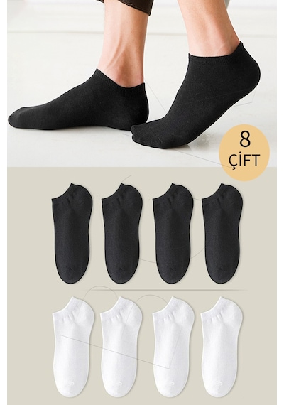 Bgk Unisex Basic Patik Çorap 8 Çift Siyah Beyaz Siyah - Beyaz