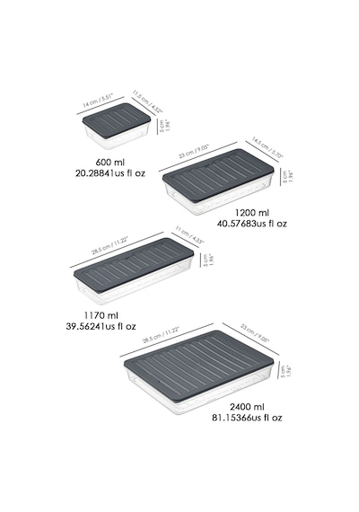 Mikrodalga Ve Difriz Uyumlu 18 Parça Saklama Kabı Seti ,2x2400ml 4x1200ml 4x1170ml 8x600ml, Antrasit Antrasit