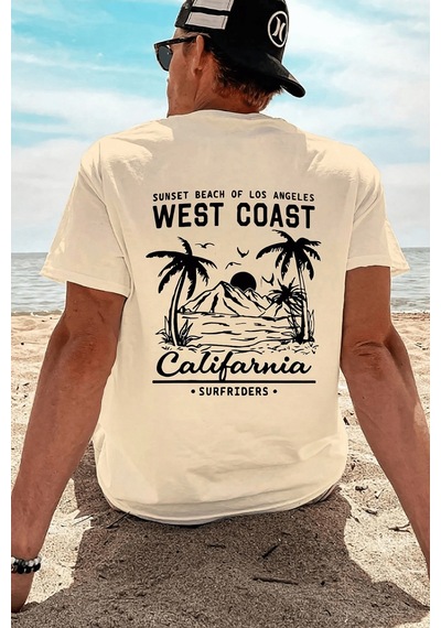 Genius Store Erkek Tişört Pamuklu Kumaş Sırt Baskılı Tişört Sokak Modası Rahat Kalıp T-shirt West-bej