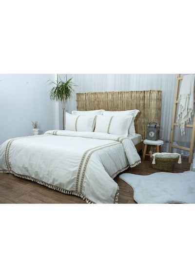 Dnc Home Tekstil Ham Kahve Dantelli Otantik Çift Kişilik Nevresim Takımı Tarçın