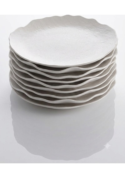 6'lı Mat Beyaz 18 Cm Dalgalı Kenar Servis Tabağı Seti - Modern Yuvarlak Kahvaltı, Pasta Ve Tatlı Tabakları Beyaz
