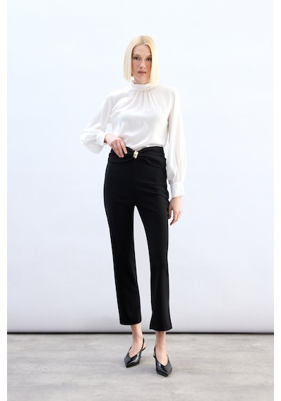 Sateen Bel Aksesuarlı Pantolon - Siyah-136830 siyah