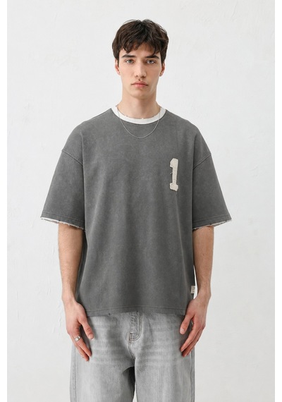 Vamos Oversize Baskılı Tişört V70-134 Füme