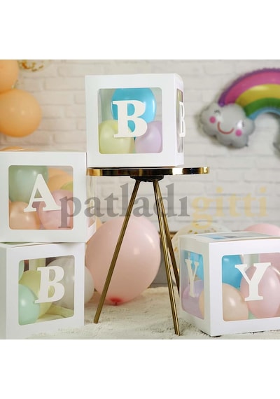 33 Parça Baby Yazılı Şeffaf Beyaz Kutu ve Balon Seti