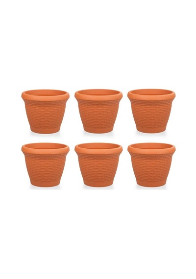 Omnipazar So-hs02 Plastik Hasır Desenli Saksı 6 Lt Kiremit 6 Adet