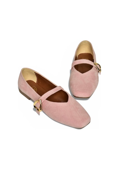 Fox Shoes Y726632602 Pudra Süet Kalp Toka Detaylı Kadın Babet Pudra