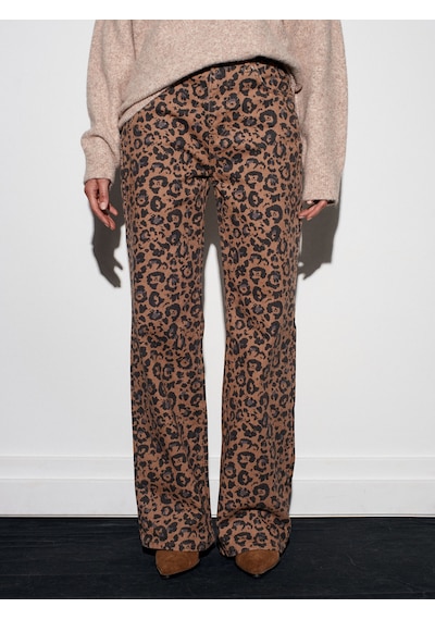 Dilvin 72077 %100 Pamuk Leopar Desenli Wideleg Jean-camel Camel